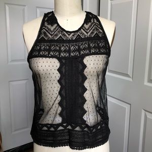 Black sheer top with lace detail